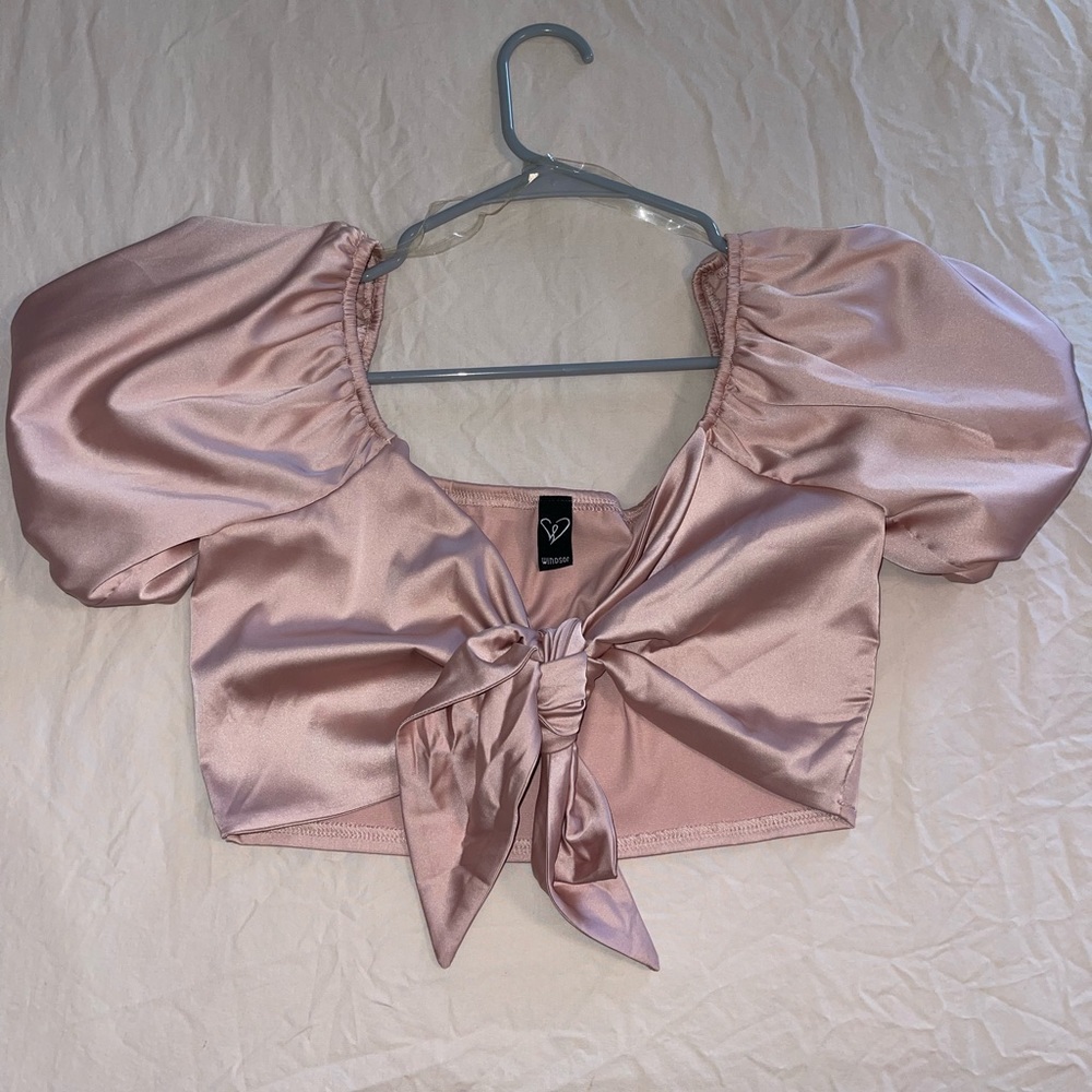 Pink tie Windsor crop top